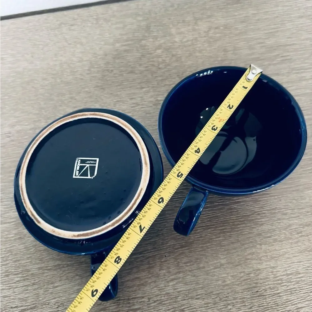 Navy Blue Japanese Glazed Ceramic Tea Mug Cup Stacked Set